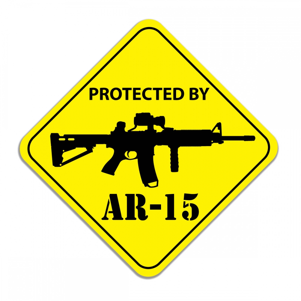 Protected by AR-15 Rifle Warning Decal AR15 Sticker - 4 Inch.