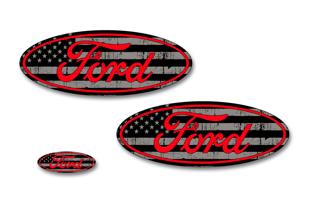 2015-17 FORD F-150 Black & RACE RED LOGO FRONT & REAR MINT OVAL Emblem SET