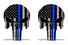 Red & Blue Subdued Flag Punisher Skull 6" X 4" Decal 2 PACK