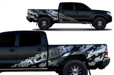 Toyota Tacoma 2005-2015 Long Bed Custom Half Side Decal Truck Wrap 4 Door - TACOMA SHRED